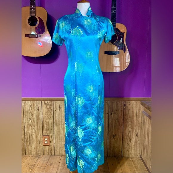 None Dresses & Skirts - Women’s Vintage 60’s Long Japanese Dress SZ 10 Teal and Green